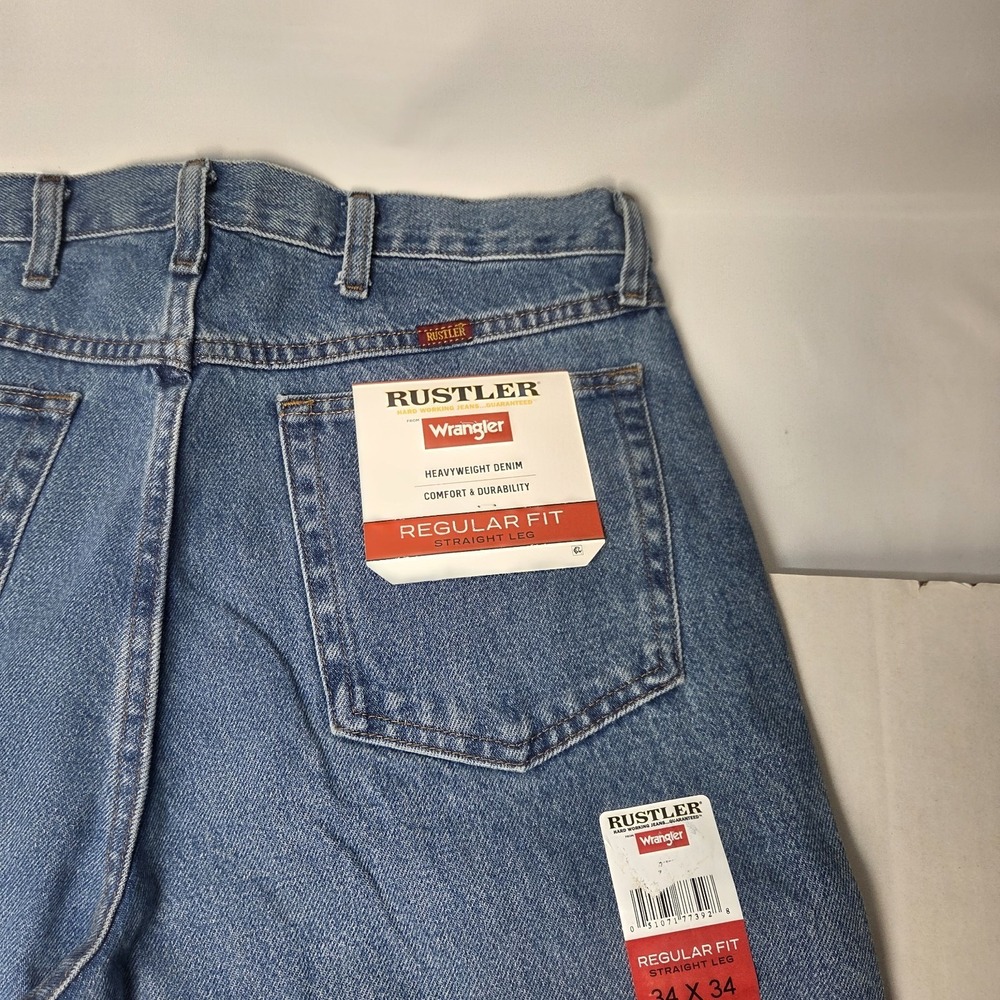 Rustler Jeans Men's 34x34 Denim Regular Fit Straight Leg Blue Wash Heavy Weight - Picture 11 of 12
